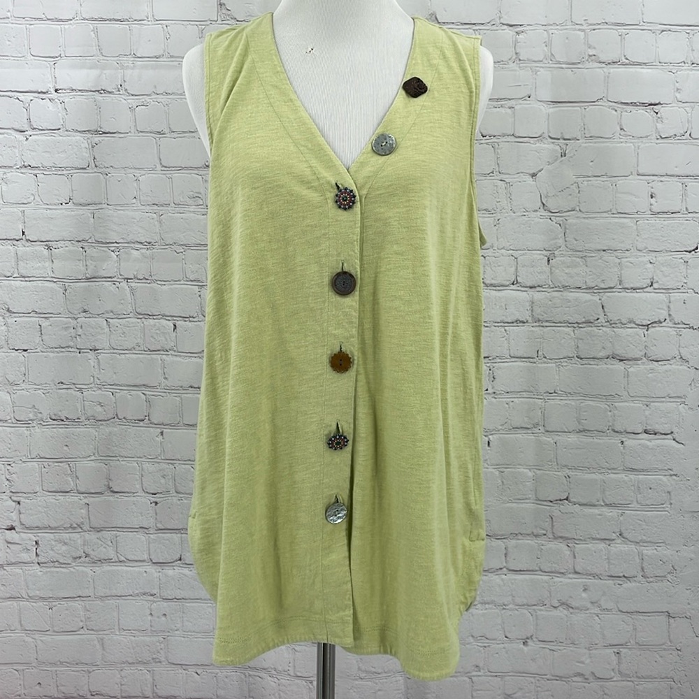 Soft Surroundings Small Delia Sage Green Unique Buttons Vest Tank Top 100 Cotton